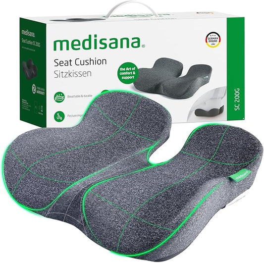 Seat Cushion, SC 200G Seat Cushions for Office Chairs, Car Seat, Wheelchair - Sciatica & Tailbone & Coccyx Pain Relief Pillow for Driver Sedentary People(Size:22.8 * 16.5 * 4.3 in-Grey)