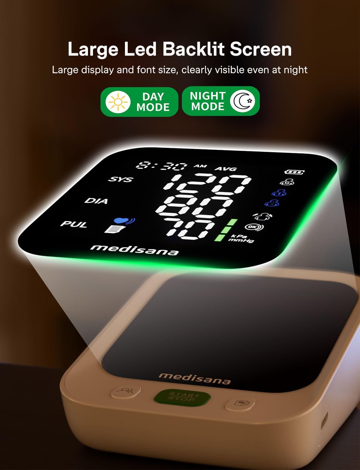 Blood Pressure Monitor with 2x199 Sets Memory, Medisana Automatic Upper Arm Blood Pressure Monitor for Home Use, 4.5