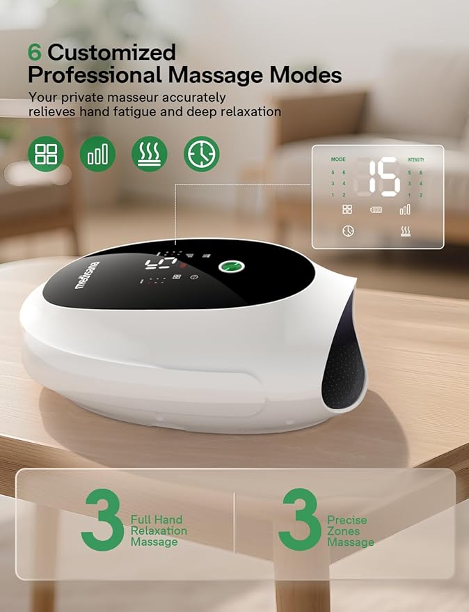 Hand Massager with Heat and Compression, Multi-Customize Massage Modes & Intensities, Memory Fuction, Wrist Plam Finger Massager for Arthritis and Carpal Tunnel Relief, Black