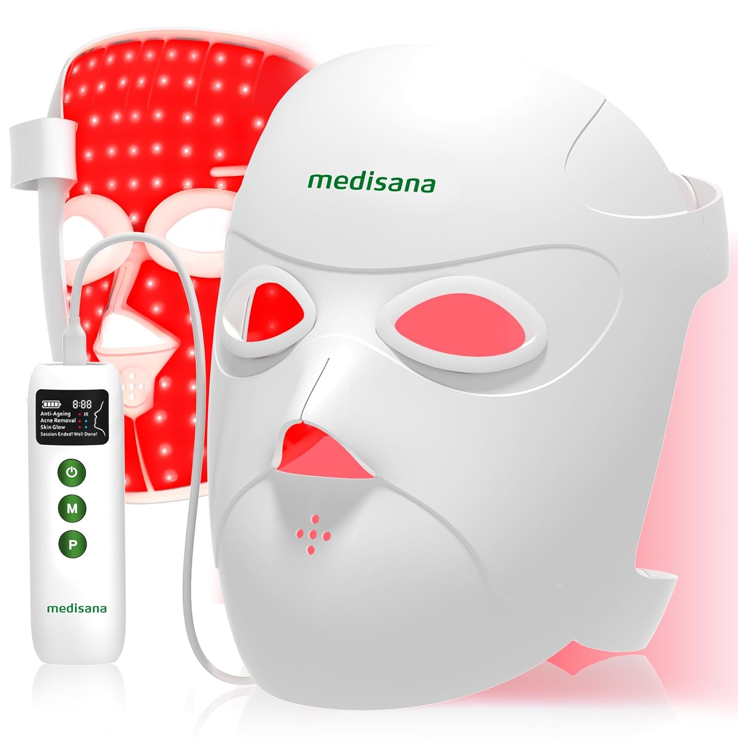 Medisana Red Light Therapy Face Mask with 3 Modes (850nm NIR) | LED Facial Mask for Anti-Aging, Acne & Skin Rejuvenation | Cordless 3D Fit, 336 LEDs, Rechargeable 5200mAh