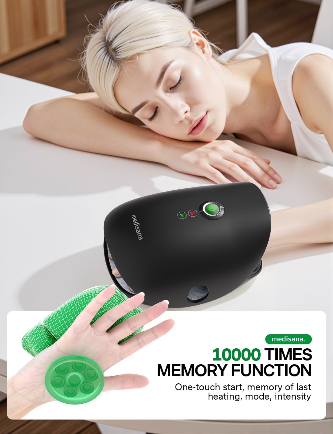 Medisana Hand Massager with Heat and Compression, Cordless Hand Massager for Arthritis and Carpal Tunnel Relief, Knuckle Stretching Massage,Birthday Gifts for Women or Men-White