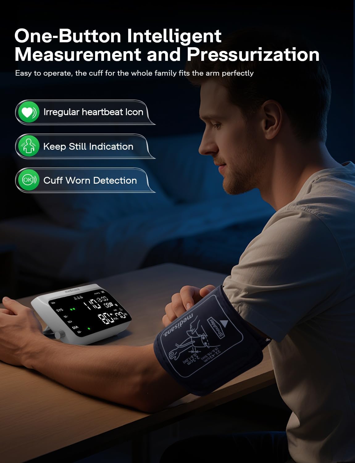 Medisana BU750 Cordless Arm Blood Pressure Monitor, Bluetooth Smart Blood Pressure Monitors for Home Use with App Tracking, Blood Pressure Machine with LED Color Dual-Display, Extra-Large Adult Cuff