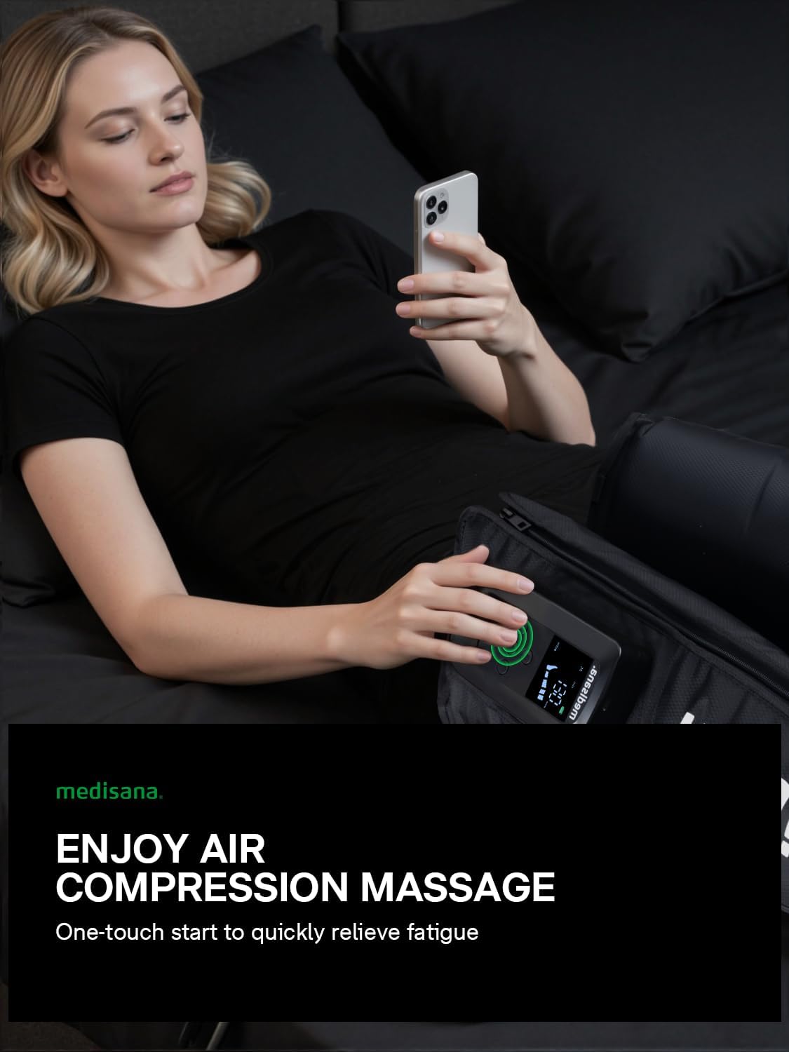 Medisana Leg Compression Massager for Circulation & Pain Relief, Cordless Air Compression Boots with Customizable Modes, Intensities & Timer, Professional Leg Massager Machine for Athletes, Relaxation