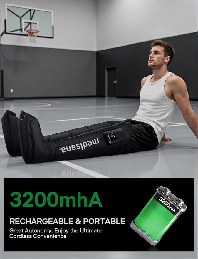 Medisana Leg Compression Massager for Circulation & Pain Relief, Cordless Air Compression Boots with Customizable Modes, Intensities & Timer, Professional Leg Massager Machine for Athletes, Relaxation