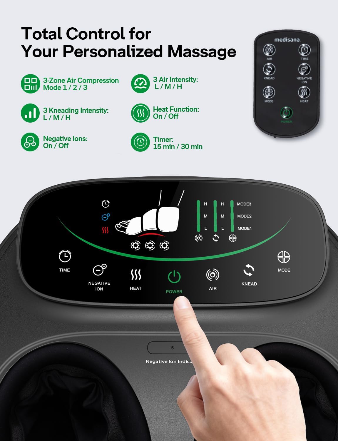 Medisana FM800 Shiatsu Foot Massager with Heat & Air Compression | Deep Kneading Foot Massager for Plantar Fasciitis, Neuropathy Relief | Fits up to Size 13