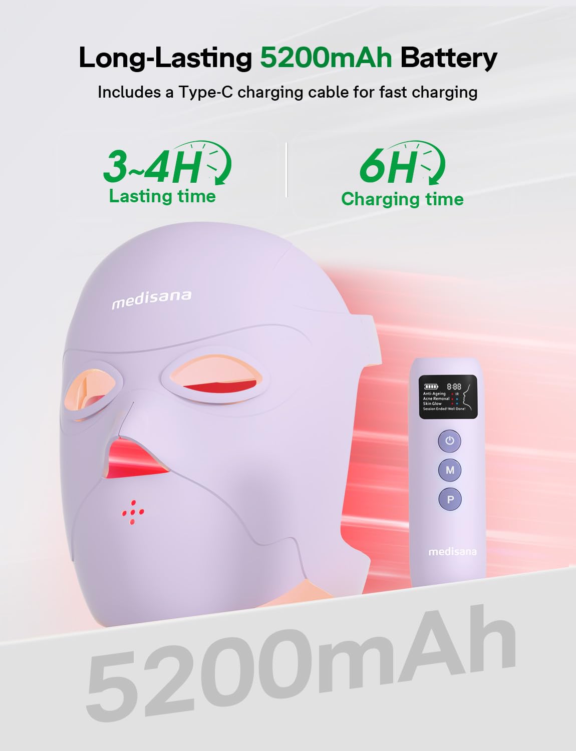 Medisana 3D Red Light Therapy Mask for Face, 336 LEDs Light Therapy Mask with 3 Modes - NIR 830nm, Red 630nm, Blue 415nm - Cordless & Rechargeable LED Face Mask for Home, Skincare Gifts for Women Mom