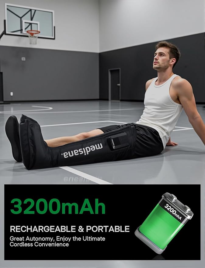 Leg Compression Massager System, Cordless Rechargeable Air Pressure Boot with Multi-Customize Modes, Intensities & Timer, Leg Compression for Circulation, Pain Relief, Recovery, 1 Pack
