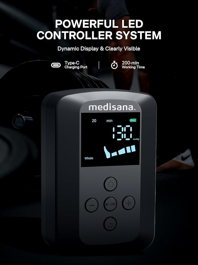 Medisana Leg Compression Massager for Circulation & Pain Relief, Cordless Air Compression Boots with Customizable Modes, Intensities & Timer, Professional Leg Massager Machine for Athletes, Relaxation