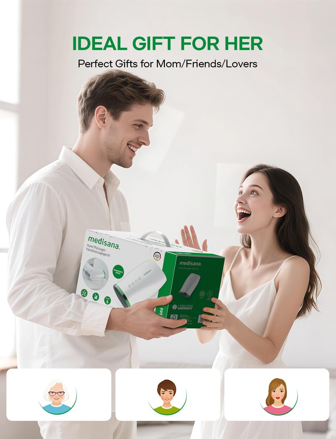 Hand Massager for Arthritis and Carpal Tunnel, Electric Hand Massager with Heat and Compression-Birthday Gifts & Personalized Gifts for Women Wife Mom Girlfriend Sister （HSA or FSA Eligible-Green