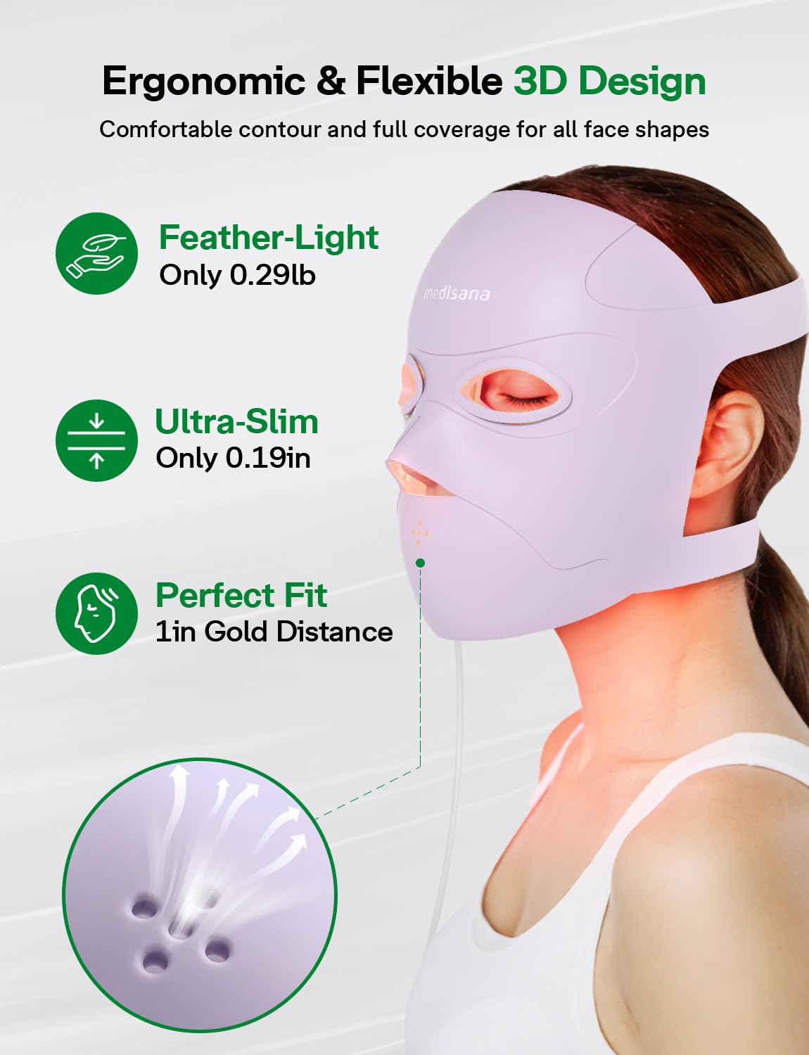 Medisana 3D Red Light Therapy Mask for Face, 336 LEDs Light Therapy Mask with 3 Modes - NIR 830nm, Red 630nm, Blue 415nm - Cordless & Rechargeable LED Face Mask for Home, Skincare Gifts for Women Mom