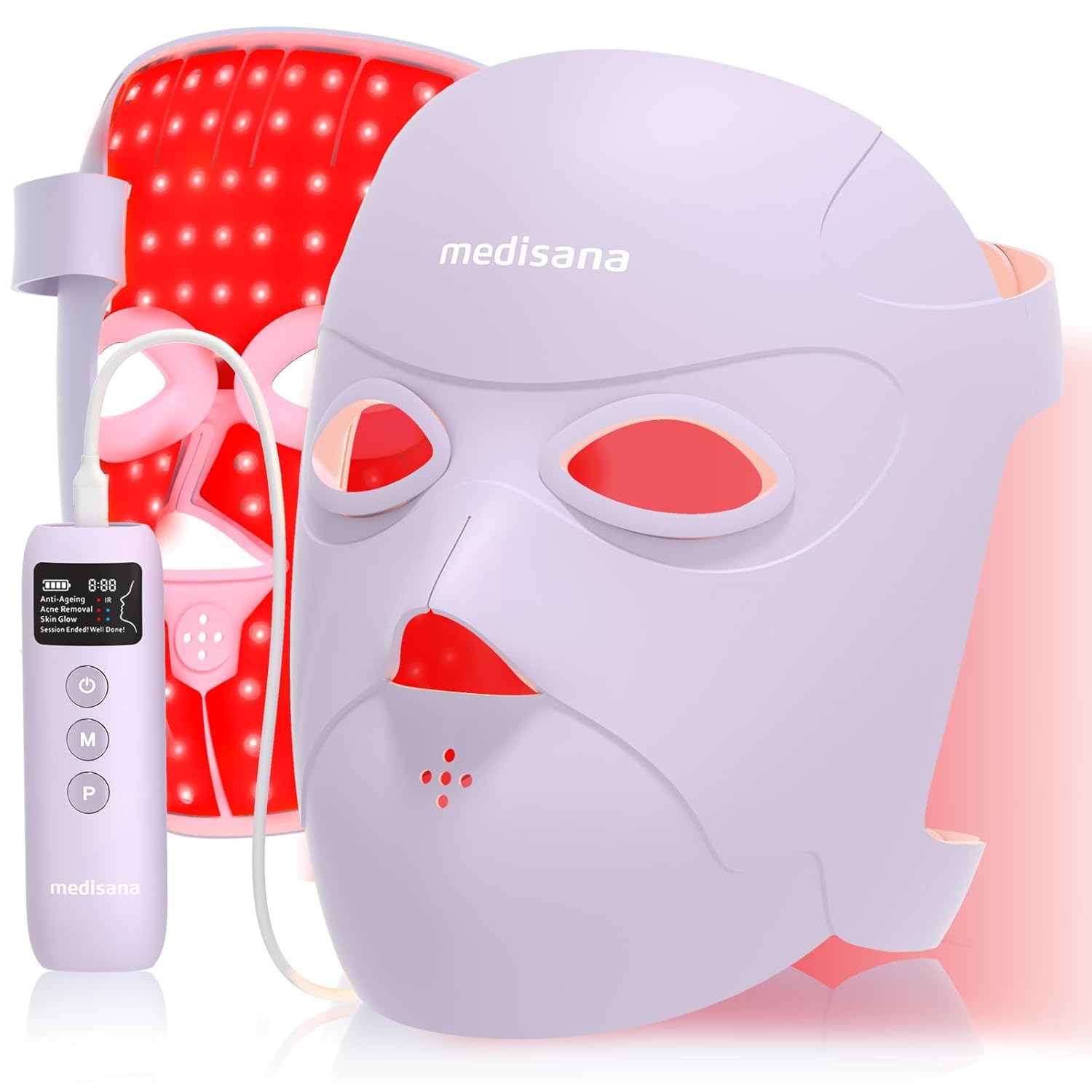 Medisana 3D Red Light Therapy Mask for Face, 336 LEDs Light Therapy Mask with 3 Modes - NIR 830nm, Red 630nm, Blue 415nm - Cordless & Rechargeable LED Face Mask for Home, Skincare Gifts for Women Mom