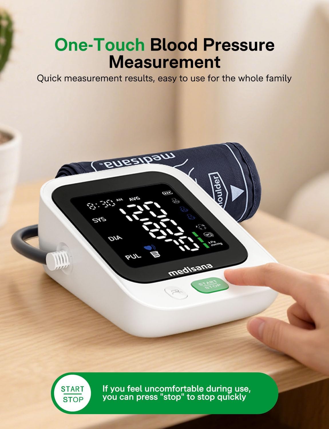 Blood Pressure Monitor with 2x199 Sets Memory, Medisana Automatic Upper Arm Blood Pressure Monitor for Home Use, 4.5