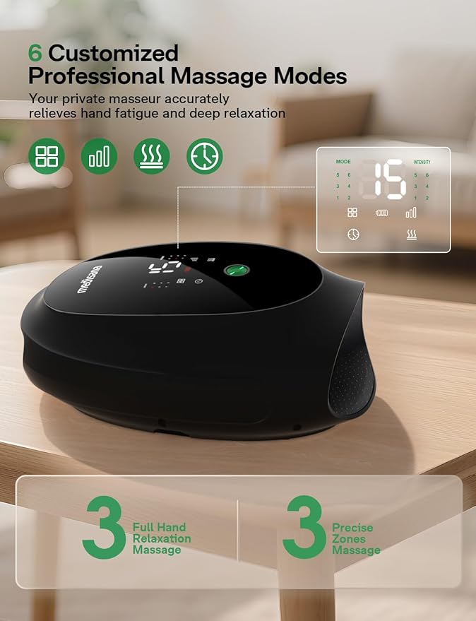 Hand Massager with Heat and Compression, Multi-Customize Massage Modes & Intensities, Memory Fuction, Wrist Plam Finger Massager for Arthritis and Carpal Tunnel Relief, Black