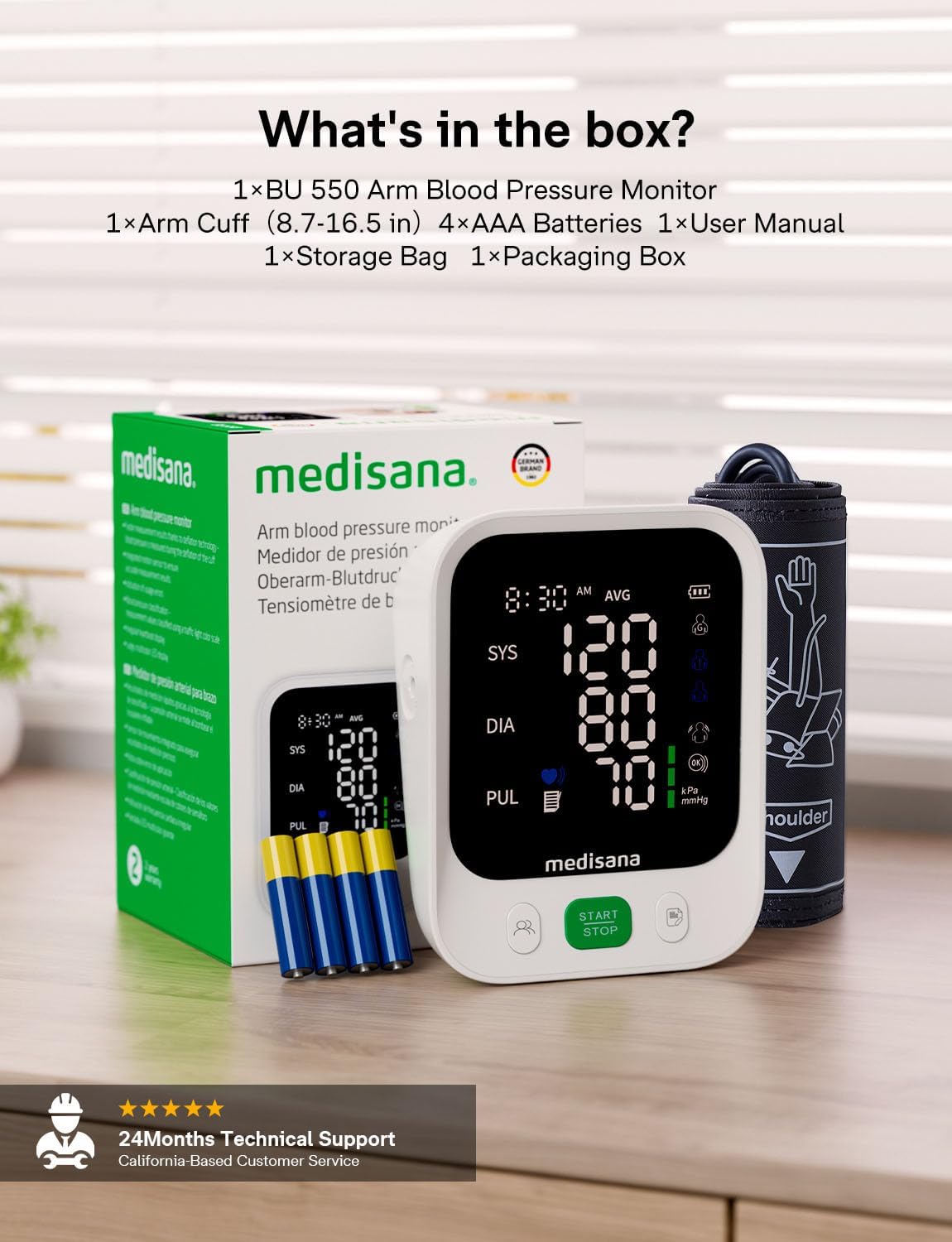 Blood Pressure Monitor with 2x199 Sets Memory, Medisana Automatic Upper Arm Blood Pressure Monitor for Home Use, 4.5