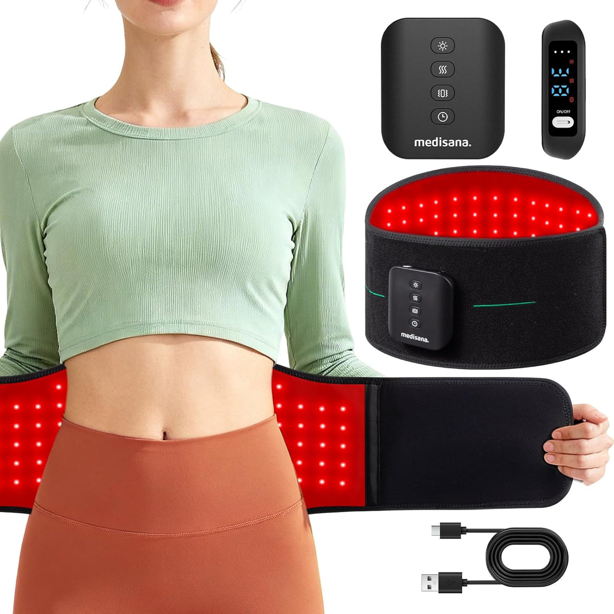 Medisana RL500 3-in-1 Red Light Therapy Belt | 660nm & 850nm Infrared Heating & Vibration for Back, Waist & Knee Pain Relief | Cordless Muscle Recovery Wrap