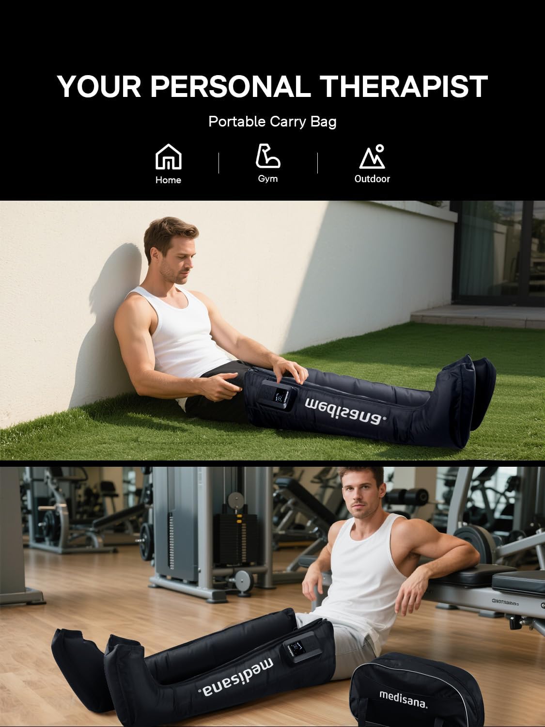 Medisana Leg Compression Massager for Circulation & Pain Relief, Cordless Air Compression Boots with Customizable Modes, Intensities & Timer, Professional Leg Massager Machine for Athletes, Relaxation