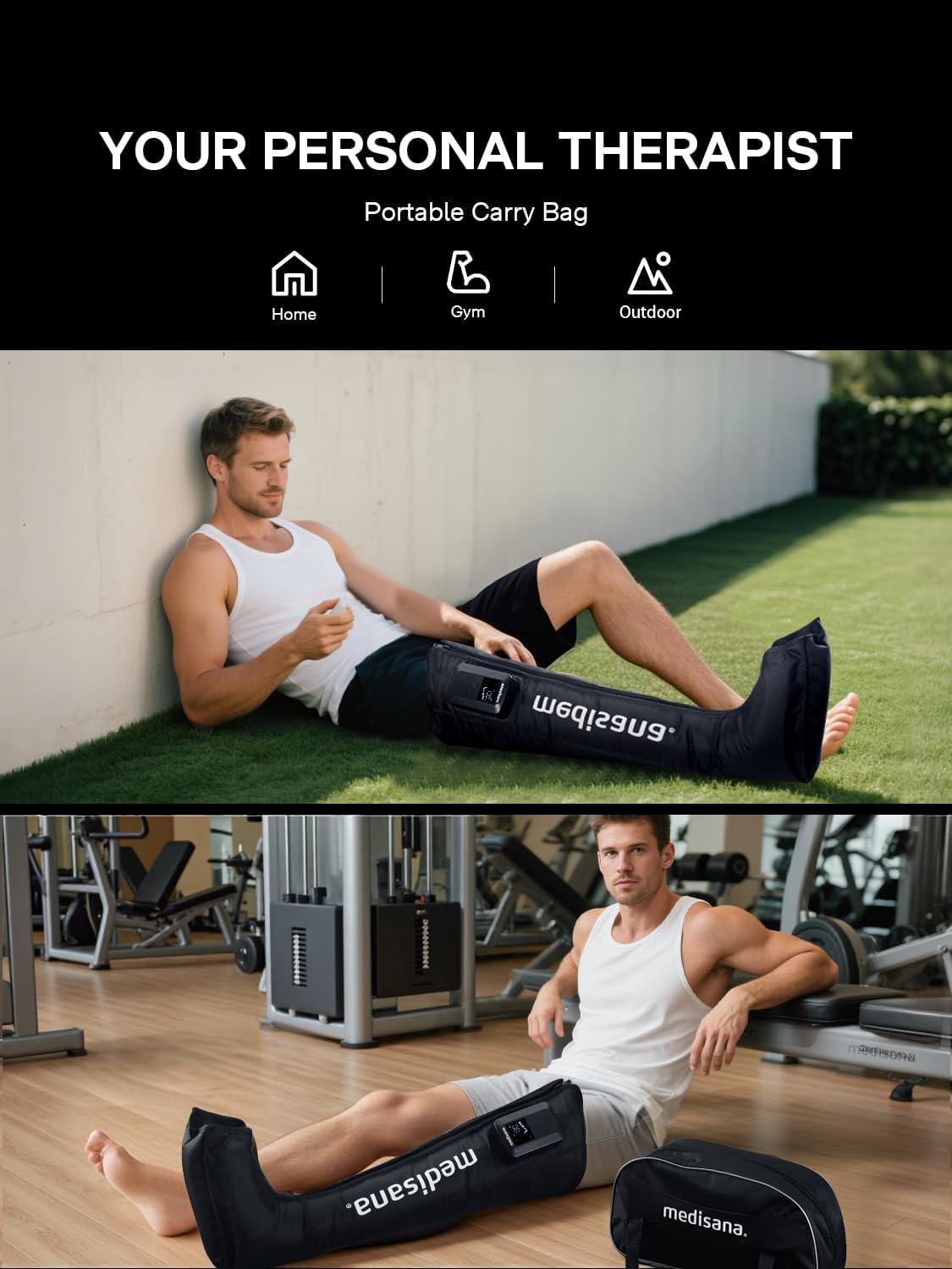 Leg Compression Massager System, Cordless Rechargeable Air Pressure Boot with Multi-Customize Modes, Intensities & Timer, Leg Compression for Circulation, Pain Relief, Recovery, 1 Pack