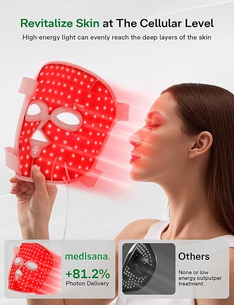 Medisana Red Light Therapy Face Mask with 3 Modes (850nm NIR) | LED Facial Mask for Anti-Aging, Acne & Skin Rejuvenation | Cordless 3D Fit, 336 LEDs, Rechargeable 5200mAh