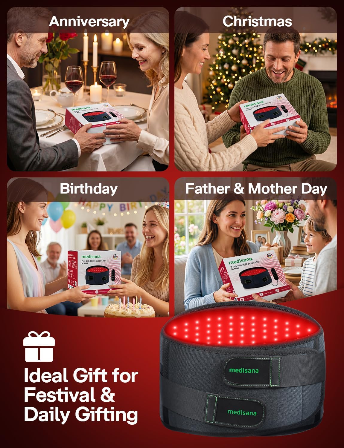 Medisana RL600 Red Light Therapy for Body, 351pcs LEDs (660nm+850nm) Back Pain