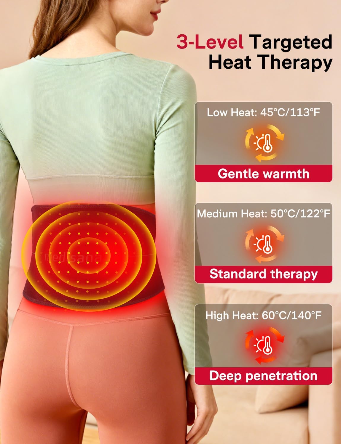 Medisana Red Light Therapy for Body, Upgraded 3-in-1 Cordless Red Light Therapy Belt with 3-Mode Red Light, Vibration & Heating, Adjustable Fit 660nm/850nm Infrared Red Light Therapy for Back Pain