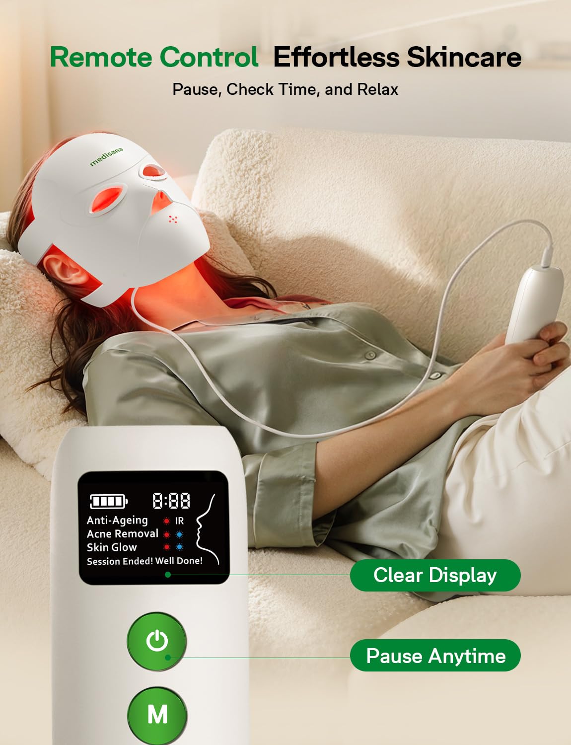 Medisana Red Light Therapy Face Mask with 3 Modes (850nm NIR) | LED Facial Mask for Anti-Aging, Acne & Skin Rejuvenation | Cordless 3D Fit, 336 LEDs, Rechargeable 5200mAh