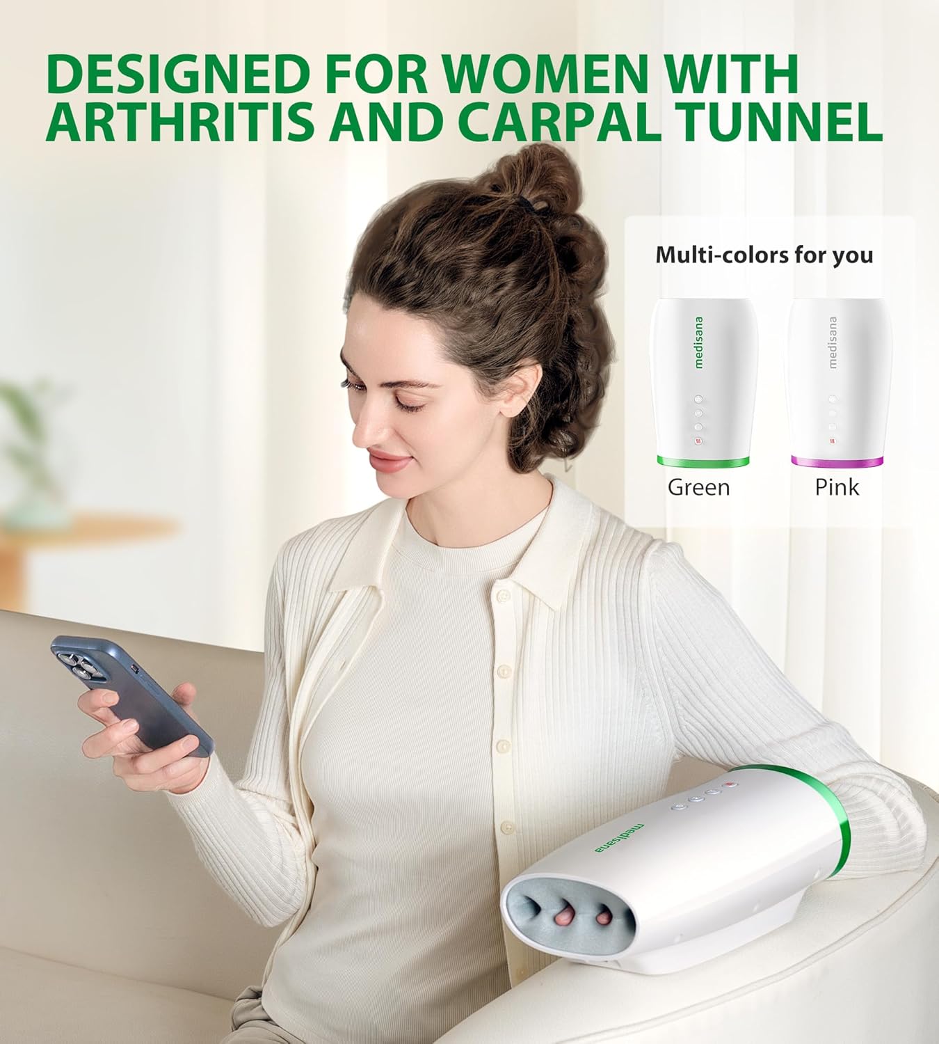 Hand Massager for Arthritis and Carpal Tunnel, Electric Hand Massager with Heat and Compression-Birthday Gifts & Personalized Gifts for Women Wife Mom Girlfriend Sister （HSA or FSA Eligible-Green