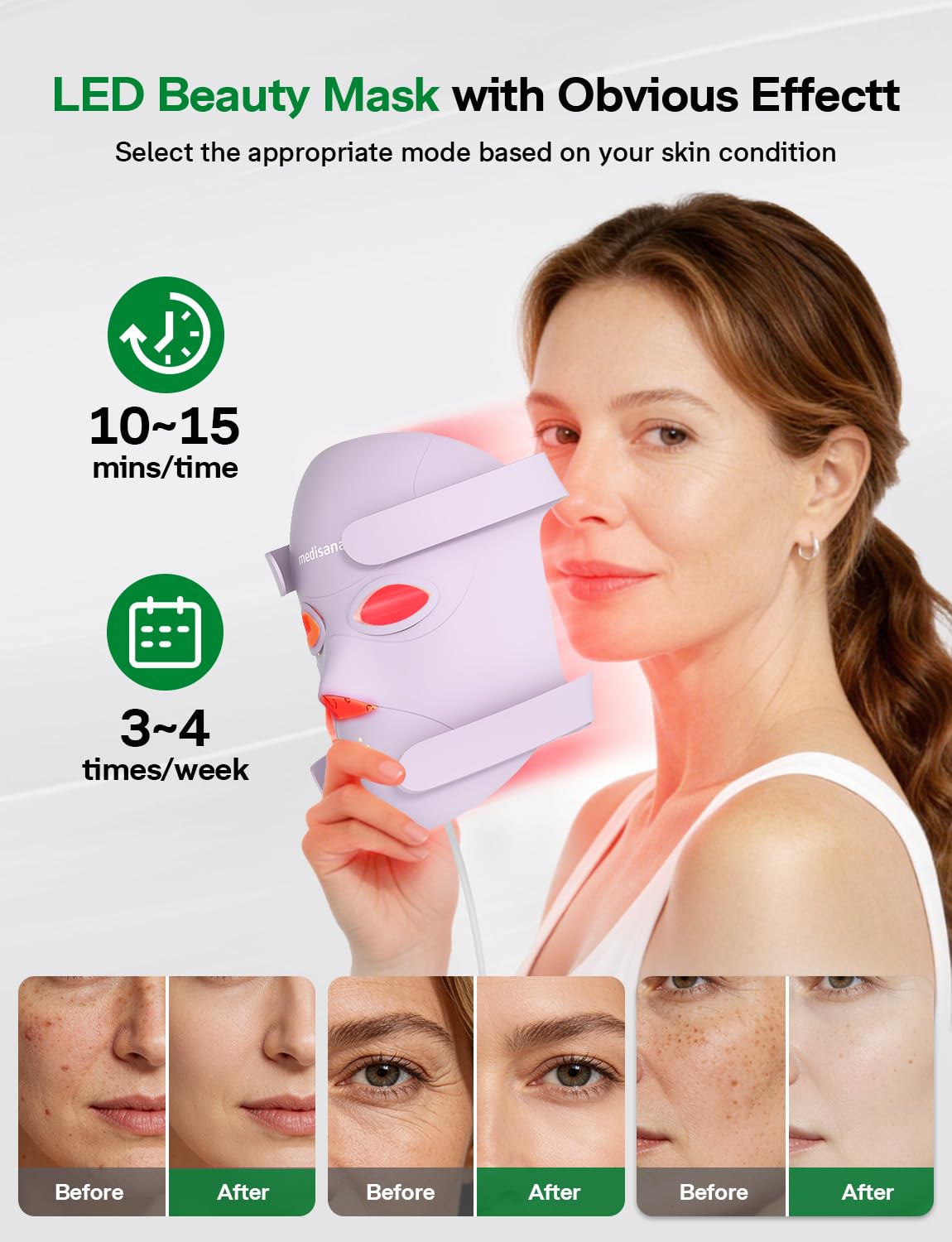 Medisana 3D Red Light Therapy Mask for Face, 336 LEDs Light Therapy Mask with 3 Modes - NIR 830nm, Red 630nm, Blue 415nm - Cordless & Rechargeable LED Face Mask for Home, Skincare Gifts for Women Mom