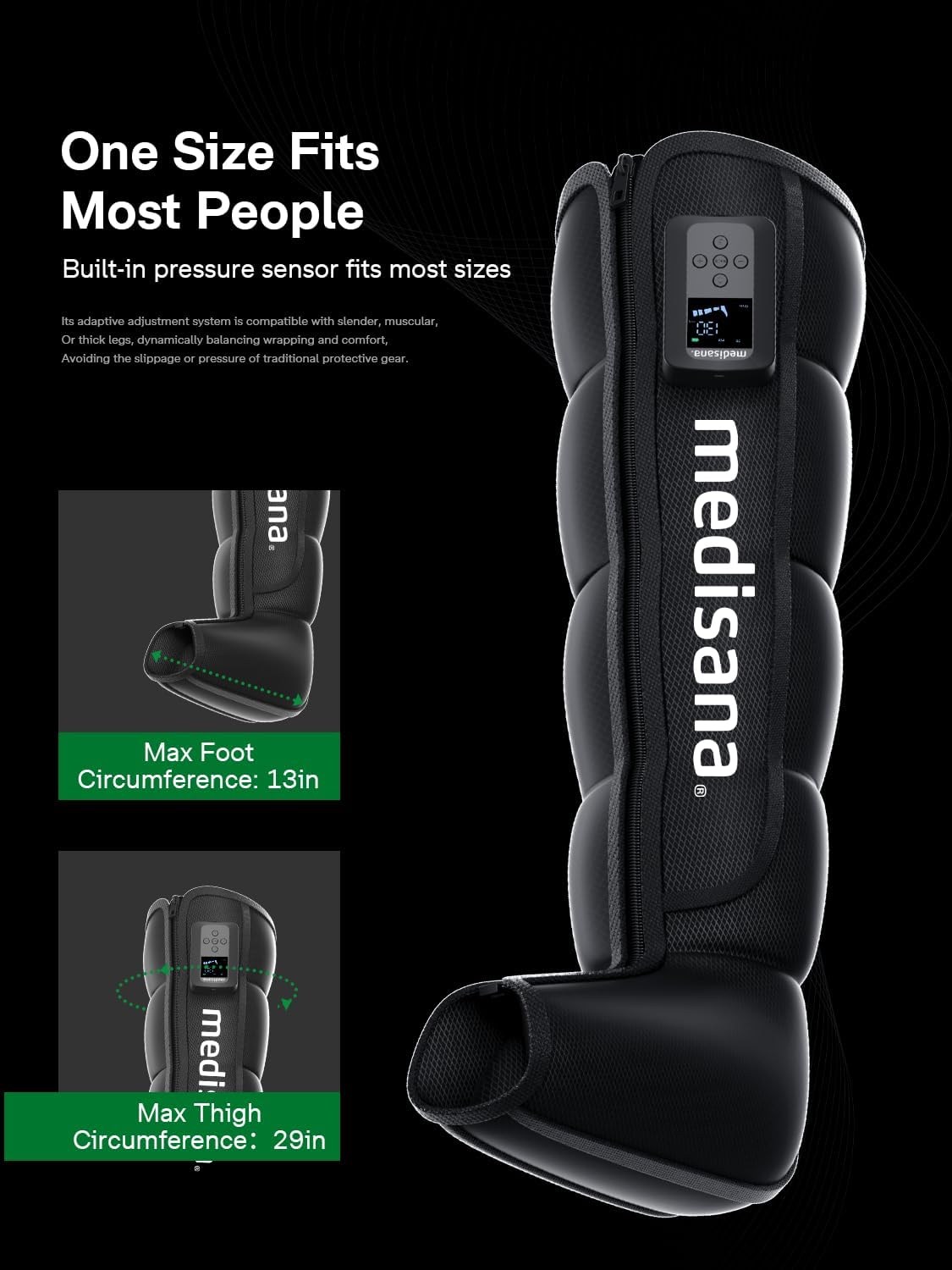 Medisana Leg Compression Massager for Circulation & Pain Relief, Cordless Air Compression Boots with Customizable Modes, Intensities & Timer, Professional Leg Massager Machine for Athletes, Relaxation
