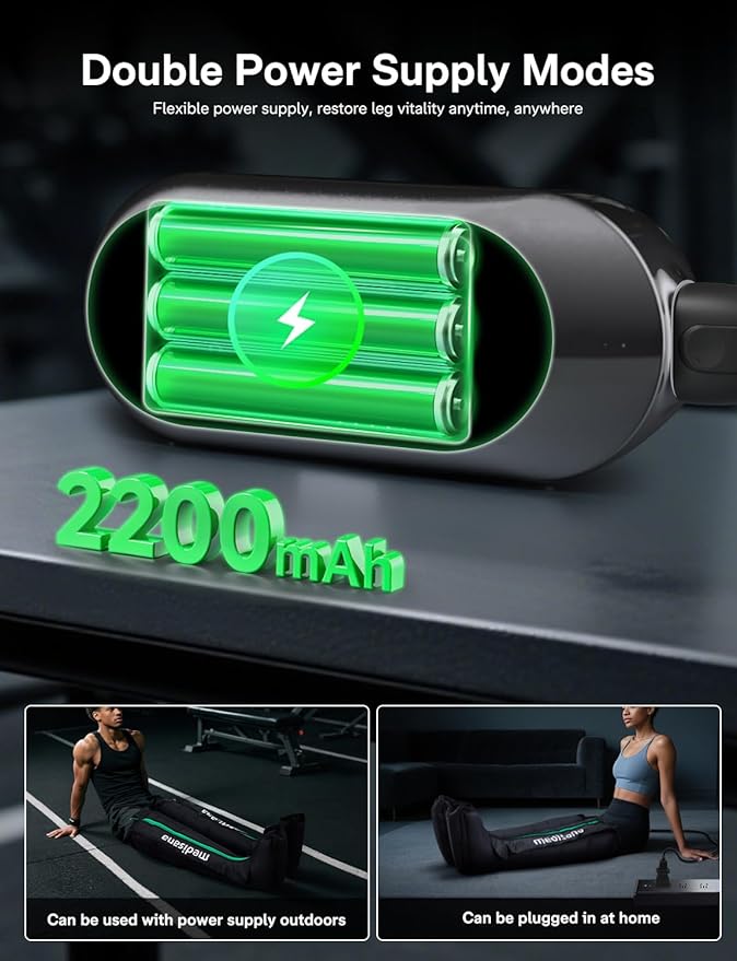 Leg Compression Massager, Cordless Air Pressure Boots with Multi-Customize Modes, Intensities & Timer, Rechargeable Leg Compression System for Circulation, Pain Relief, Recovery, etc