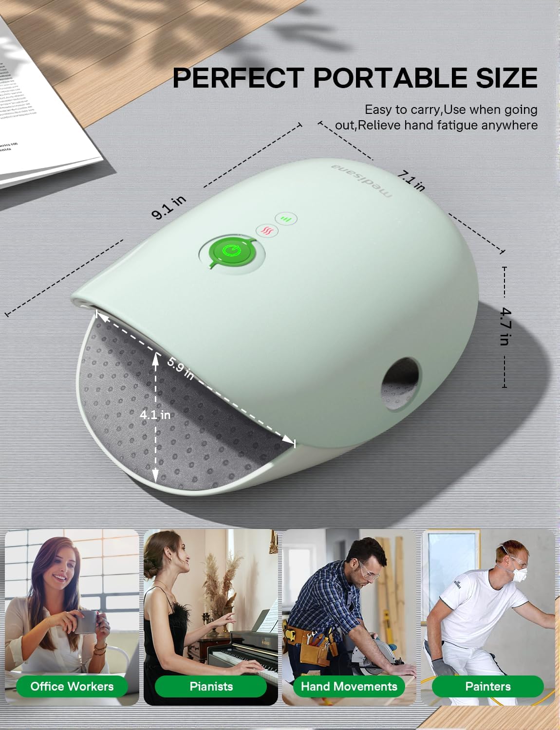 Medisana Hand Massager with Heat and Compression, Cordless Hand Massager for Arthritis and Carpal Tunnel Relief, Knuckle Stretching Massage,Birthday Gifts for Women