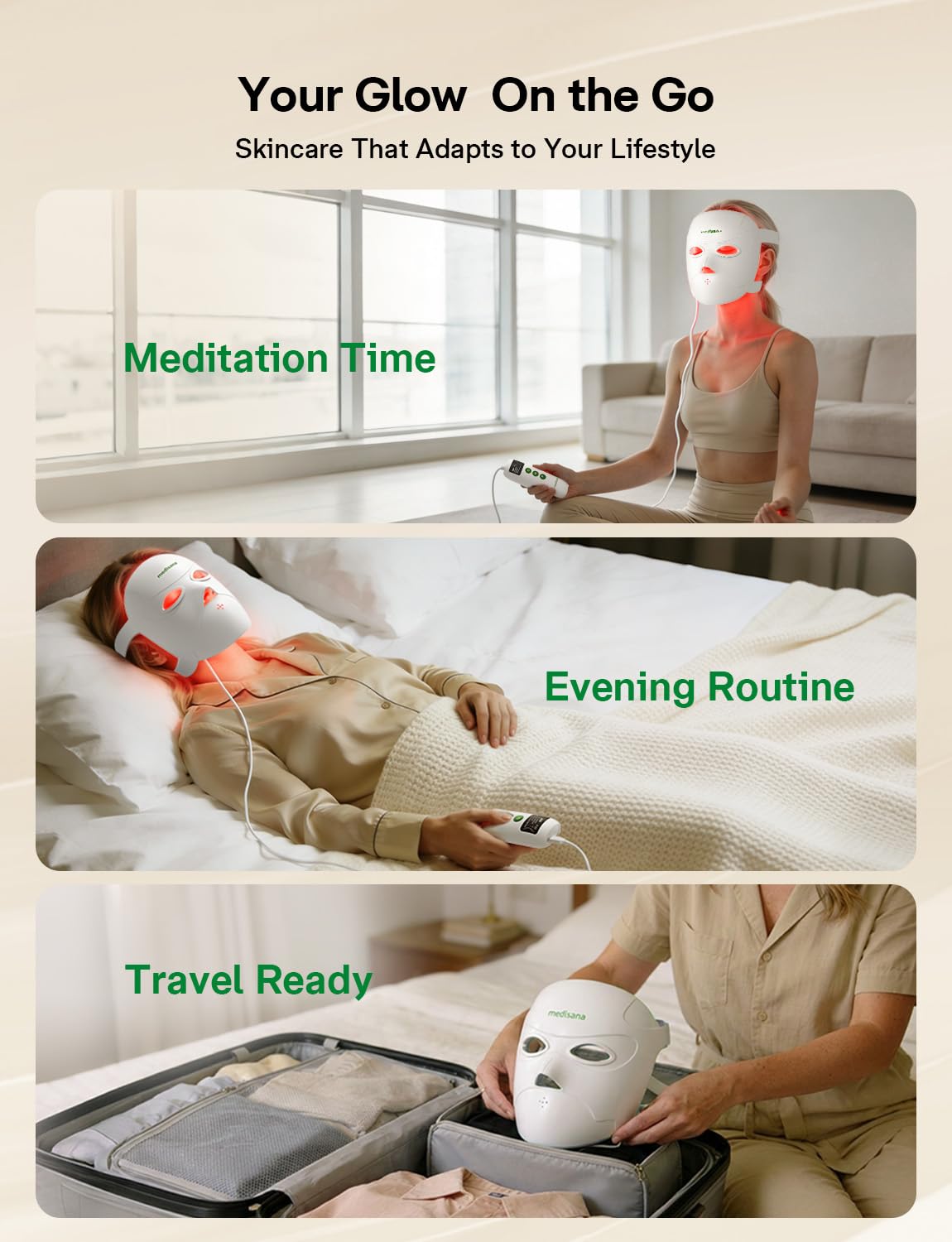 Medisana Red Light Therapy Face Mask with 3 Modes (850nm NIR) | LED Facial Mask for Anti-Aging, Acne & Skin Rejuvenation | Cordless 3D Fit, 336 LEDs, Rechargeable 5200mAh