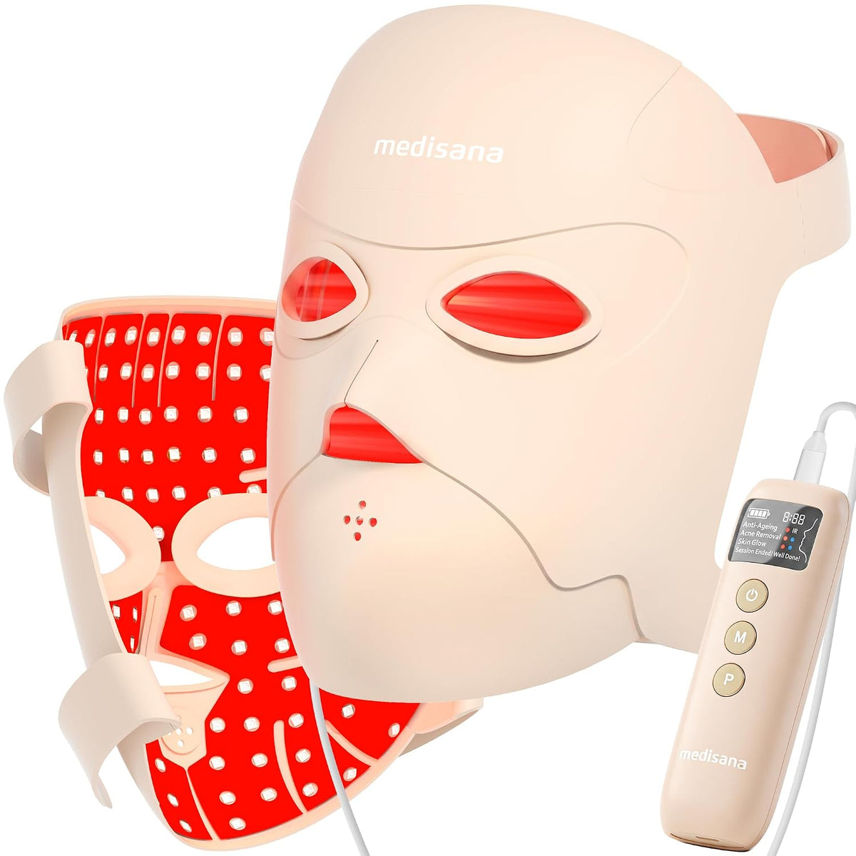 Medisana Red Light Therapy for Face, 336 LEDs, Wireless Skincare Device-Off-white