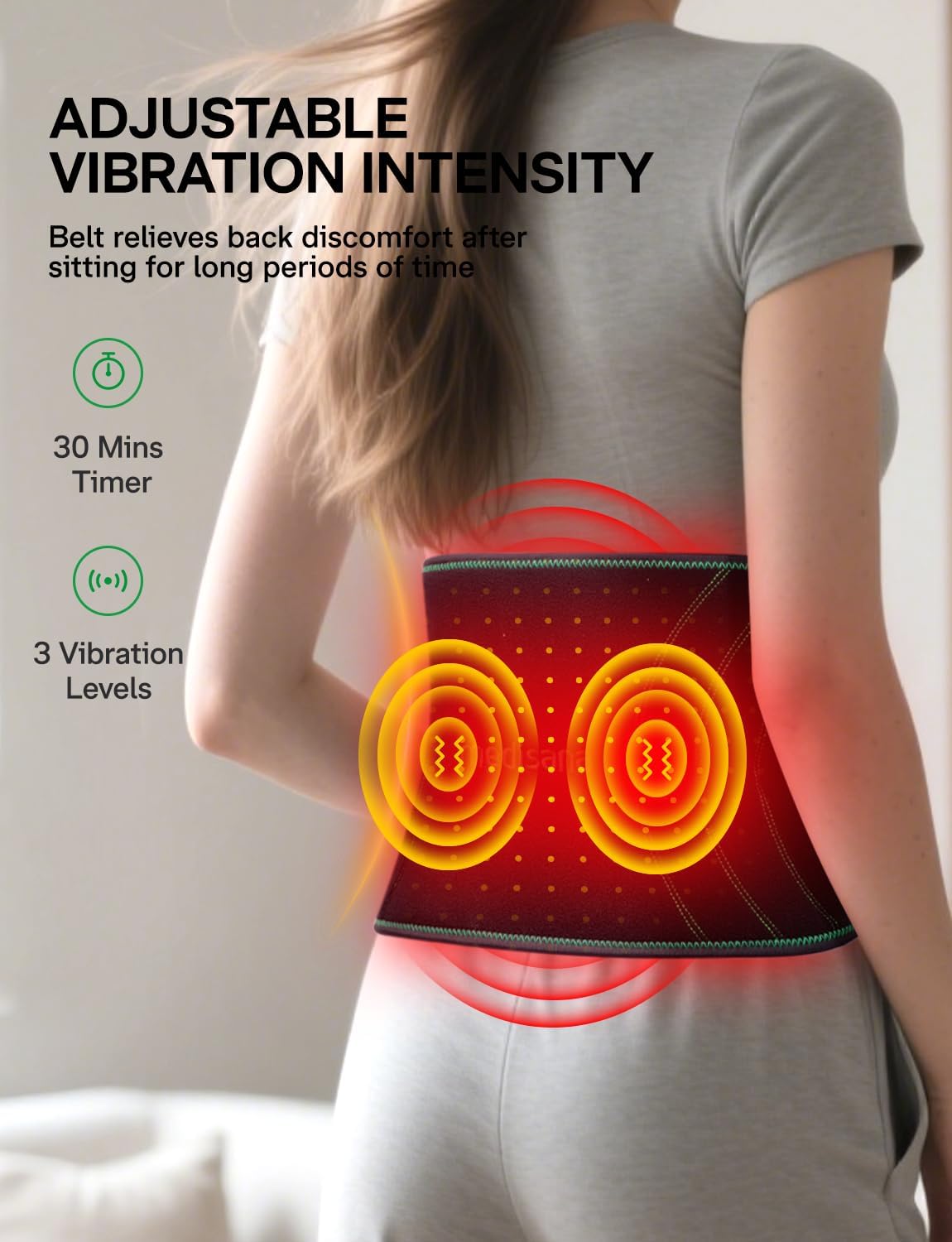 Medisana Red Light Therapy Belt for Back Pain Relief, Infrared Light Therapy for Body with 660nm/850nm Light, 3 Vibration Massage Mode, Timer for Home, Office, Travel Use on Lower Back, Waist