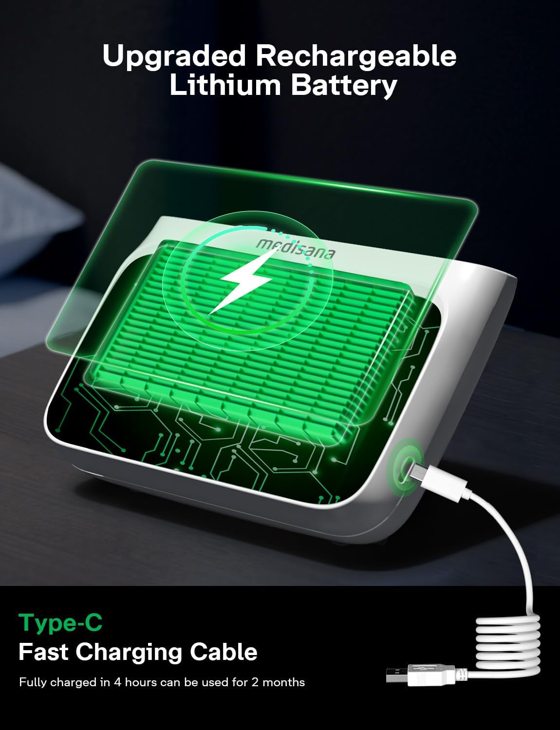 Medisana BU800 Blood Pressure Monitors for Home Use, Rechargeable Upper Arm Blood Pressure Monitor with Large LED Backlit Display, Adjustable Blood Pressure Cuff 9-17