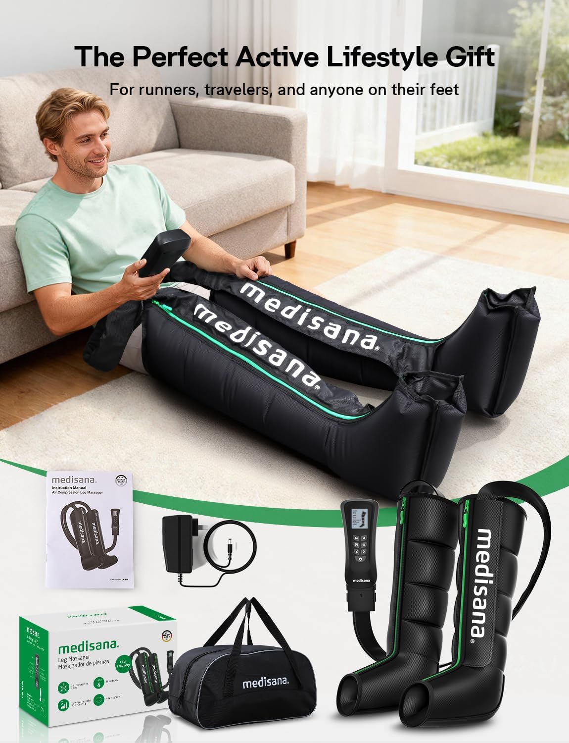 Medisana LM806 Leg Massager with Heat & Compression Boots for Circulation | Full Leg & Foot Massager
