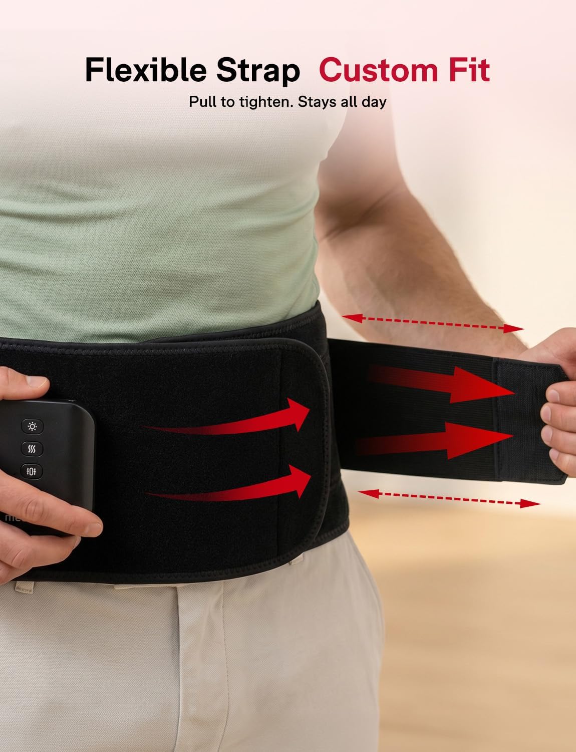 Medisana Red Light Therapy for Body, Upgraded 3-in-1 Cordless Red Light Therapy Belt with 3-Mode Red Light, Vibration & Heating, Adjustable Fit 660nm/850nm Infrared Red Light Therapy for Back Pain