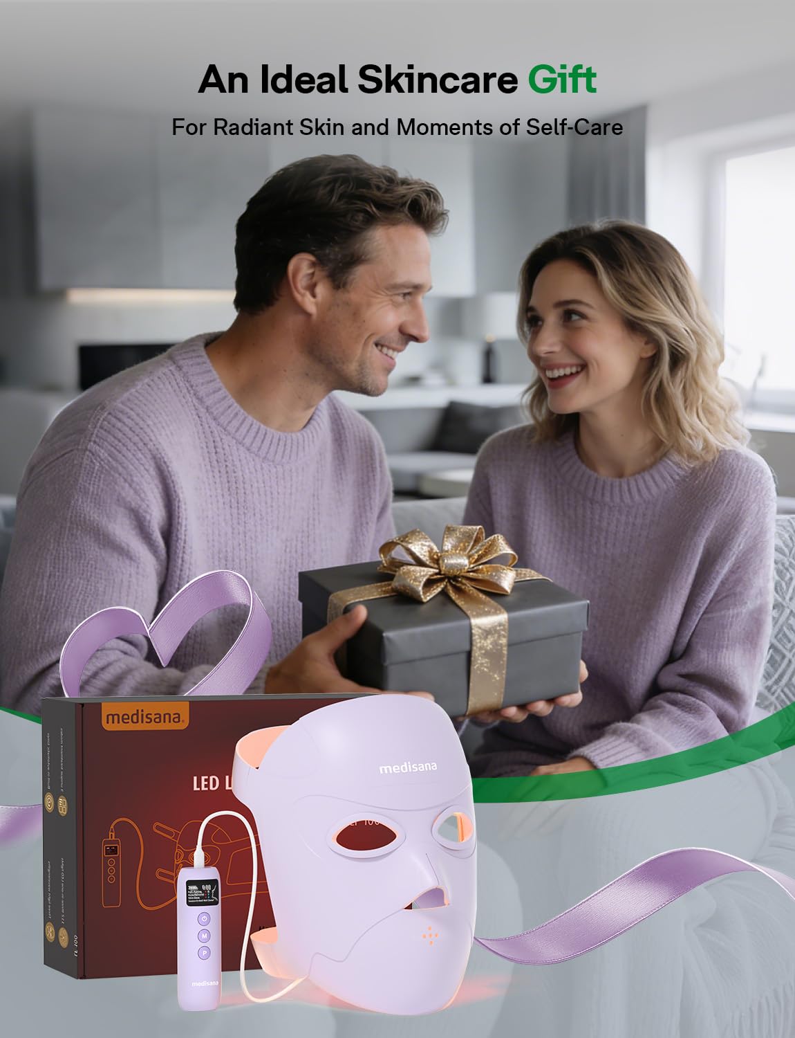 Medisana 3D Red Light Therapy Mask for Face, 336 LEDs Light Therapy Mask with 3 Modes - NIR 830nm, Red 630nm, Blue 415nm - Cordless & Rechargeable LED Face Mask for Home, Skincare Gifts for Women Mom