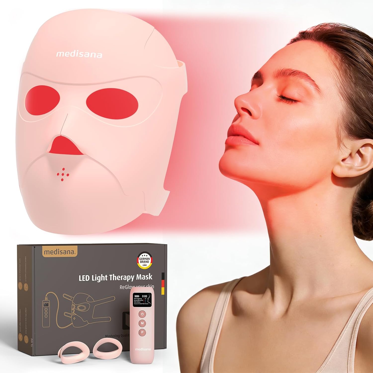 Medisana Red Light Therapy Face Mask with 3 Modes (850nm NIR) | LED Facial Mask for Anti-Aging, Acne & Skin Rejuvenation | Cordless 3D Fit, 336 LEDs, Rechargeable 5200mAh