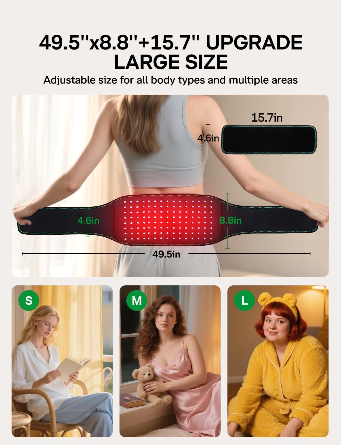 Medisana Red Light Therapy Belt for Back Pain Relief, Infrared Light Therapy for Body with 660nm/850nm Light, 3 Vibration Massage Mode, Timer for Home, Office, Travel Use on Lower Back, Waist