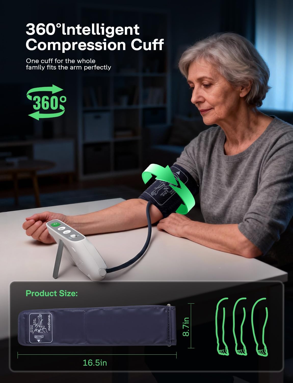 Medisana BU800 Blood Pressure Monitors for Home Use, Rechargeable Upper Arm Blood Pressure Monitor with Large LED Backlit Display, Adjustable Blood Pressure Cuff 9-17