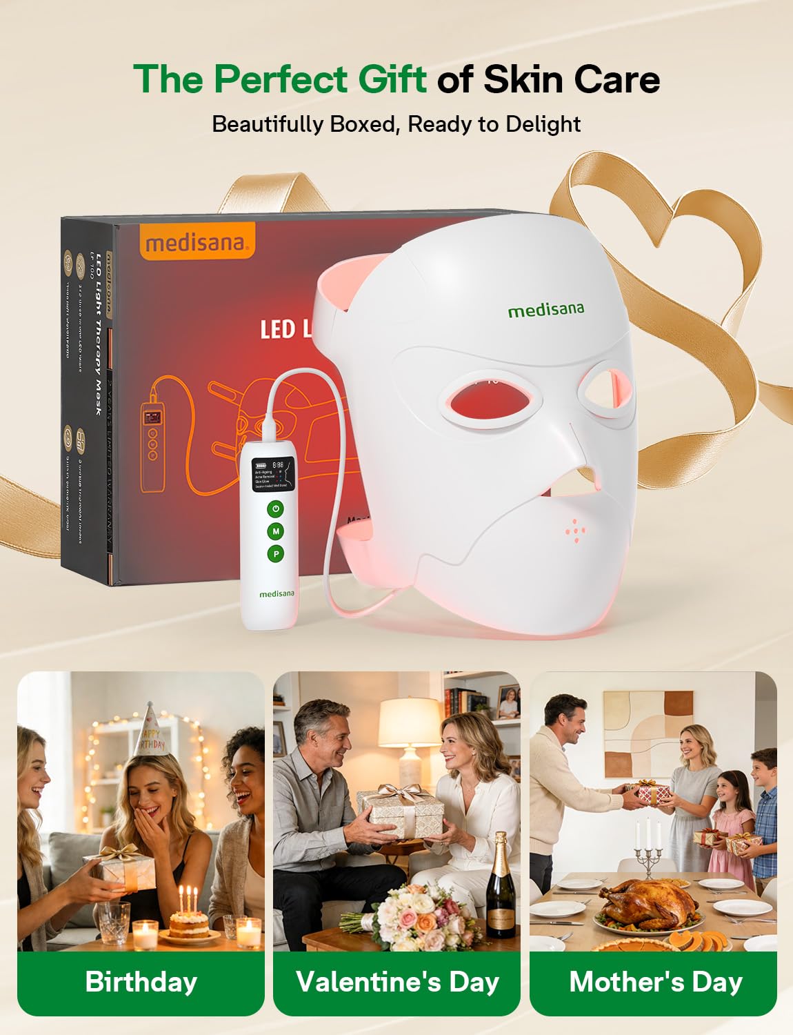 Medisana Red Light Therapy Face Mask with 3 Modes (850nm NIR) | LED Facial Mask for Anti-Aging, Acne & Skin Rejuvenation | Cordless 3D Fit, 336 LEDs, Rechargeable 5200mAh