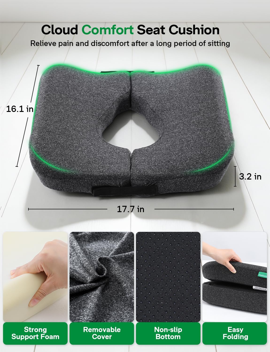Medisana SC130 Memory Foam Bed Sore Cushion for Butt – T-Shaped Pressure Relief Seat Pillow for Sciatica, Coccyx & Hemorrhoid Pain Relief