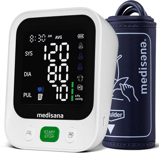 Blood Pressure Monitor with 2x199 Sets Memory, Medisana Automatic Upper Arm Blood Pressure Monitor for Home Use, 4.5" Color LED Backlit Display, Adjustable Large Cuff, Home Hypertension Detector