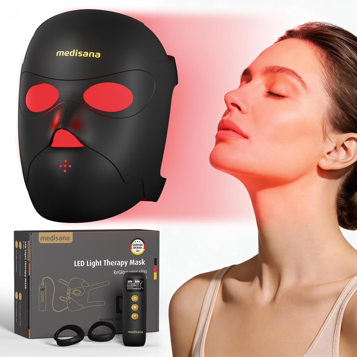 Medisana Red Light Therapy Face Mask with 3 Modes (850nm NIR) | LED Facial Mask for Anti-Aging, Acne & Skin Rejuvenation | Cordless 3D Fit, 336 LEDs, Rechargeable 5200mAh